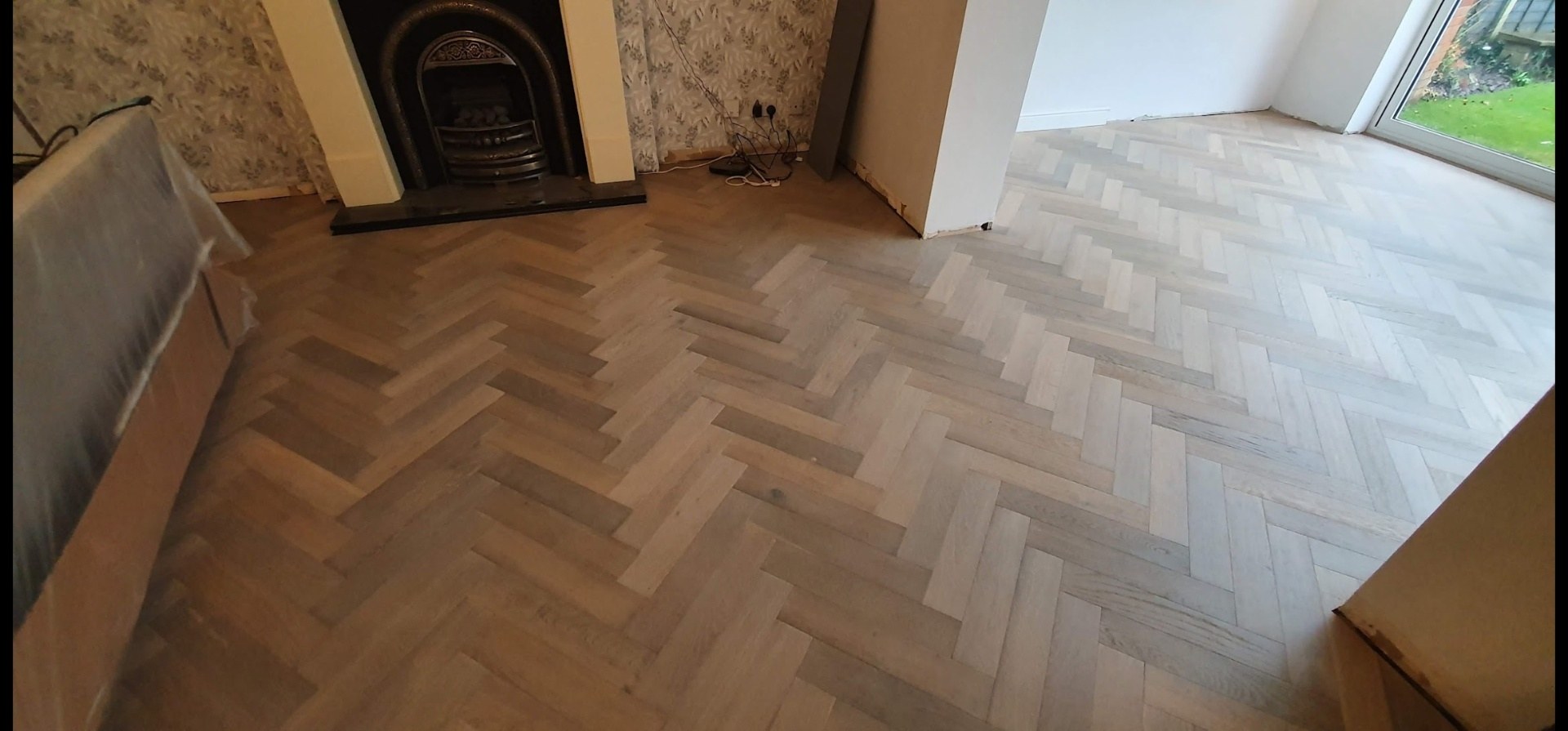 Herringbone flooring installation photo 3